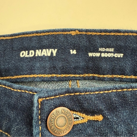 Old Navy Mid Rise Wow Boot Cut Dark Blue Jeans Denim Size 14 - Picture 5 of 12